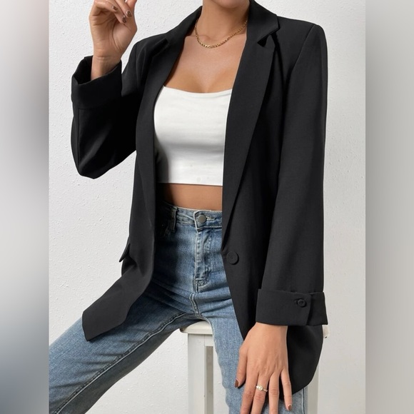 Lapel Neck Single Button Office Blazer - Picture 4 of 6